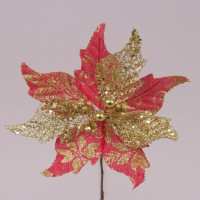 Квітка новорічна Пуансетія червоно-золота 75355