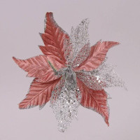 Цветок новогодний Пуансетия розово-серебряный 75342