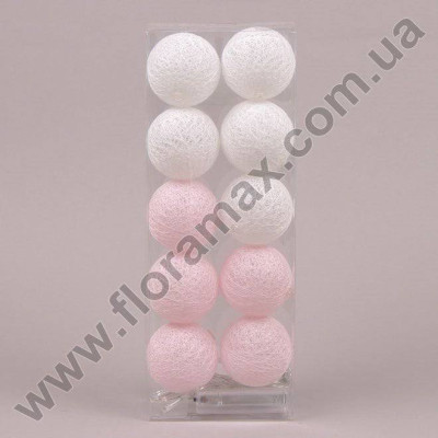 Гирлянда Хлопковые шарики бело-розовая D-6 см. 9033