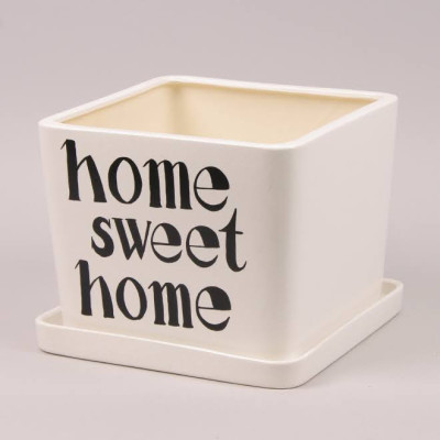 Горшок керамический Квадрат "Home sweet home" глянец белый 13.5л.