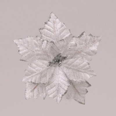 Цветок новогодний Пуансетия на прищепке белый 75807