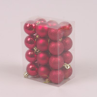Набор пластиковых красных новогодних шаров 24 шт. D-4 см. 44407
