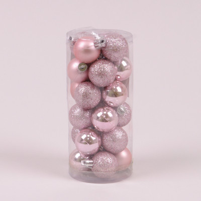 Набір пластикових рожевих новорічних кульок 24 шт. D-3 см. 44664
