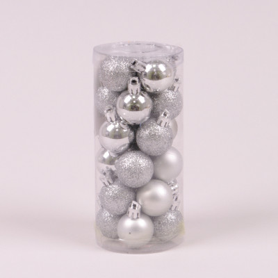 Набір пластикових срібних новорічних кульок 24 шт. D-3 см. 44666