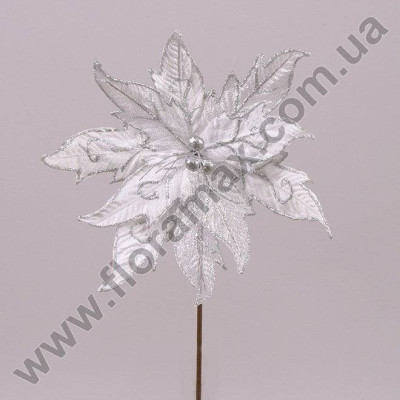 Квітка новорічна Пуансетія біло-срібна 75377