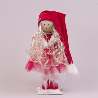 Фігурка новорічна Ангел Дівчинка в червоному платті 40 см. 16491