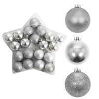 Набор пластиковых серебряных новогодних шаров 20 шт. D-4 см. 43021