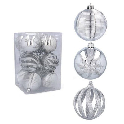 Набор пластиковых серебряных новогодних шаров 12 шт. D-8 см. 43050