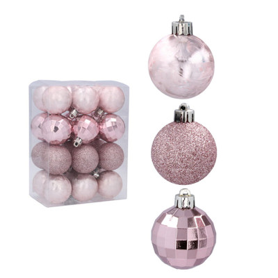 Набір пластикових рожевих новорічних куль 24 шт. D-4 см. 43118