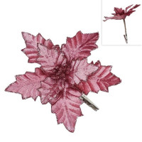 Цветок новогодний Пуансетия на прищепке темно-розовый 13167