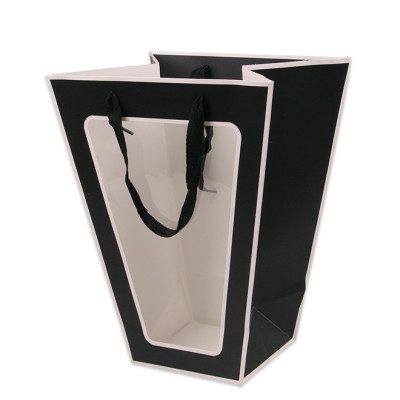 Бумажная черно-белая сумочка для цветов с прозрачным пластиковым окошком (12 шт.) 39194