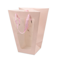 Бумажная розовая сумочка для цветов с прозрачным пластиковым окошком (12 шт.) 39180