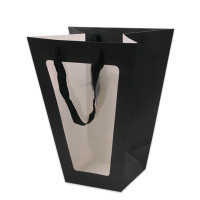 Бумажная черная сумочка для цветов с прозрачным пластиковым окошком (12 шт.) 39171