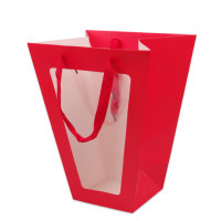 Бумажная красная сумочка для цветов с прозрачным пластиковым окошком (12 шт.) 39191