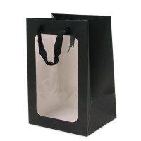 Бумажная черная сумочка для цветов с прозрачным пластиковым окошком (12 шт.) 39174
