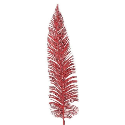 Гілка новорічна Перо з паєтками червоне 82 см. 13224