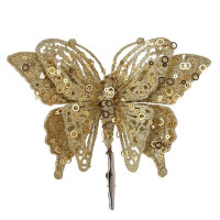 Метелик новорічний на прищепці золотий 17 см. 13254