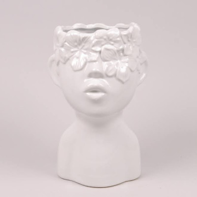 Кашпо керамічне Голова біле H-28 см. 36320
