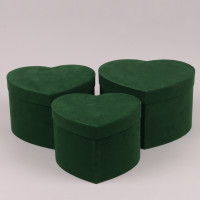 Комплект зелених велюрових коробок для квітів Серце 3 шт. 39874