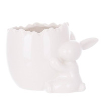 Кашпо керамічне з кроликом біле H-8 см. 33443