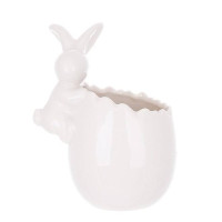Кашпо керамічне з кроликом біле H-13 см. 33444
