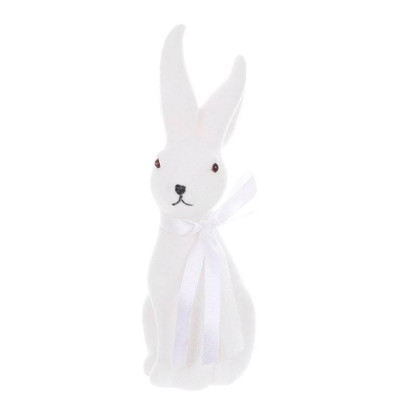 Фигурка пластиковая Кролик с бантом флок белый 23.5 см. 42109
