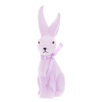 Фигурка пластиковая Кролик с бантом флок лавандовый 23.5 см. 42112