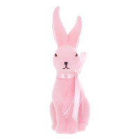 Фигурка пластиковая Кролик с бантом флок розовый 23.5 см. 42114