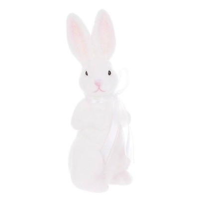 Фигурка пластиковая Кролик с бантом флок белый 22 см. 42116