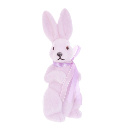 Фигурка пластиковая Кролик с бантом флок лавандовый 22 см. 42119