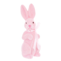 Фигурка пластиковая Кролик с бантом флок розовый 22 см. 42121