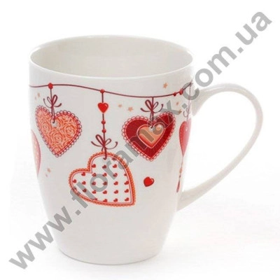 Чашка фарфоровая Красные сердца 0,35 л. 31544